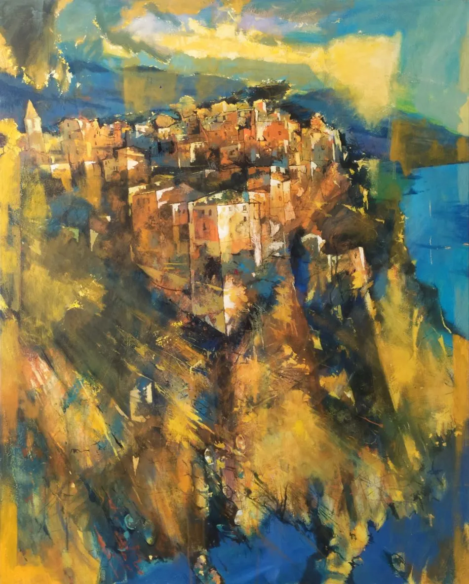 Flying Over Corniglia (Cinque Terre) by Alex Bertaina
