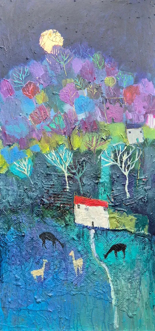 Grazing Alpacas by Lisa House – Mixed Media by Lisa House