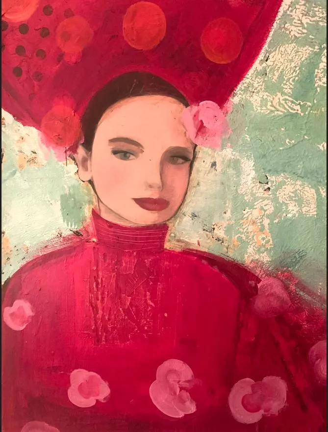Lady in Red with Flowers by Nicolle Menegaldo